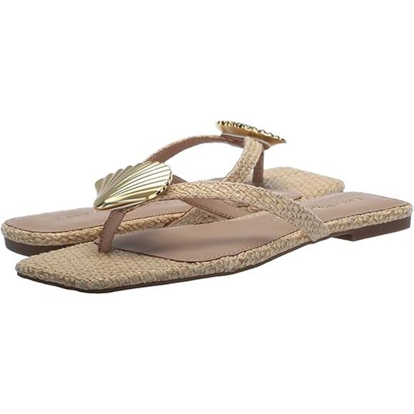 Katy Perry Camie Shell Slip On Thong Flat Sandals Natural Women's Size 12 NWT - Picture 1 of 4